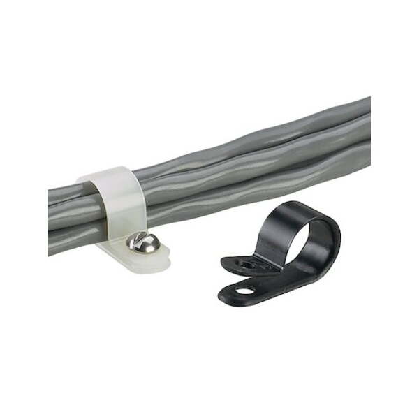 Cable Clamp, Nylon 6/6, 0.38 in Bundle Dia., Black, 0.77 in L, 1000 PK
